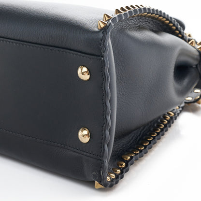 Fendi Vitello Seta Shiny Nappa Scalloped Studded Medium Peekaboo Iconic Satchel Black 11 of 15