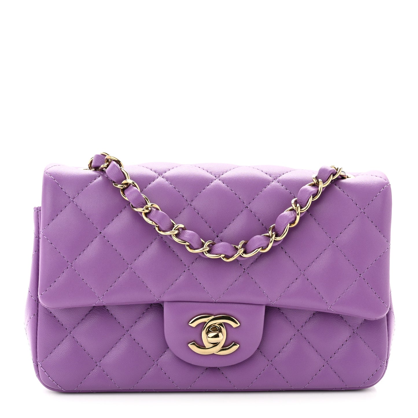 Lambskin Quilted Mini Rectangular Flap Purple