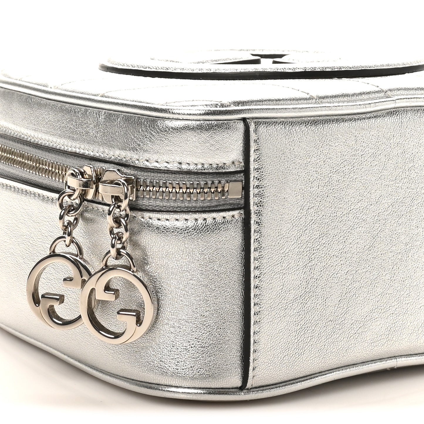 Metallic Sakai Be Green Calfskin Diagonal Stitched Blondie Top Handle Bag Silver