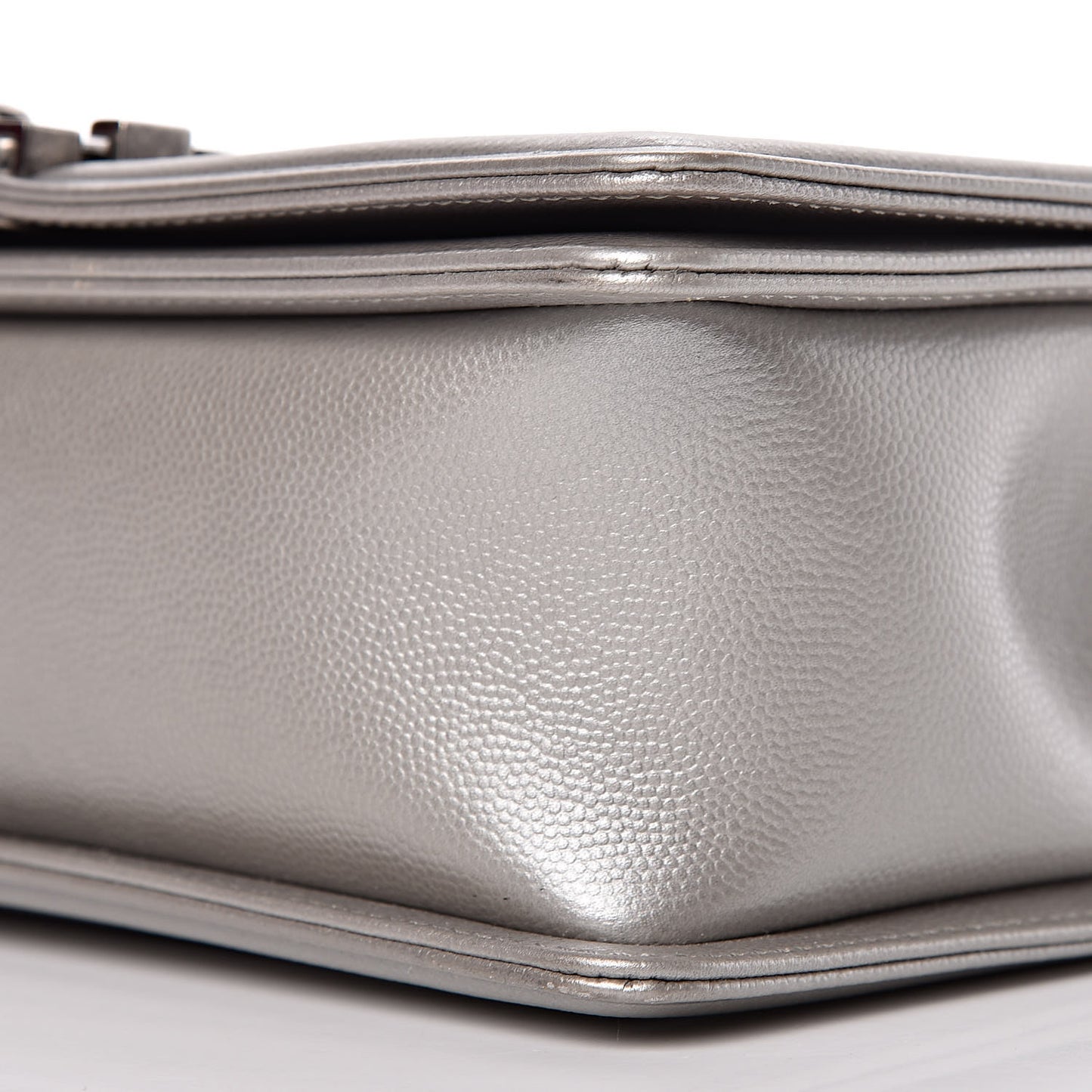 Metallic Caviar Chevron Quilted Medium Boy Flap Silver