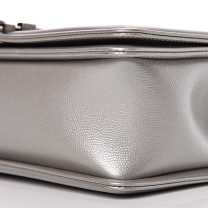Chanel Metallic Caviar Chevron Quilted Medium Boy Flap Silver 7 of 11