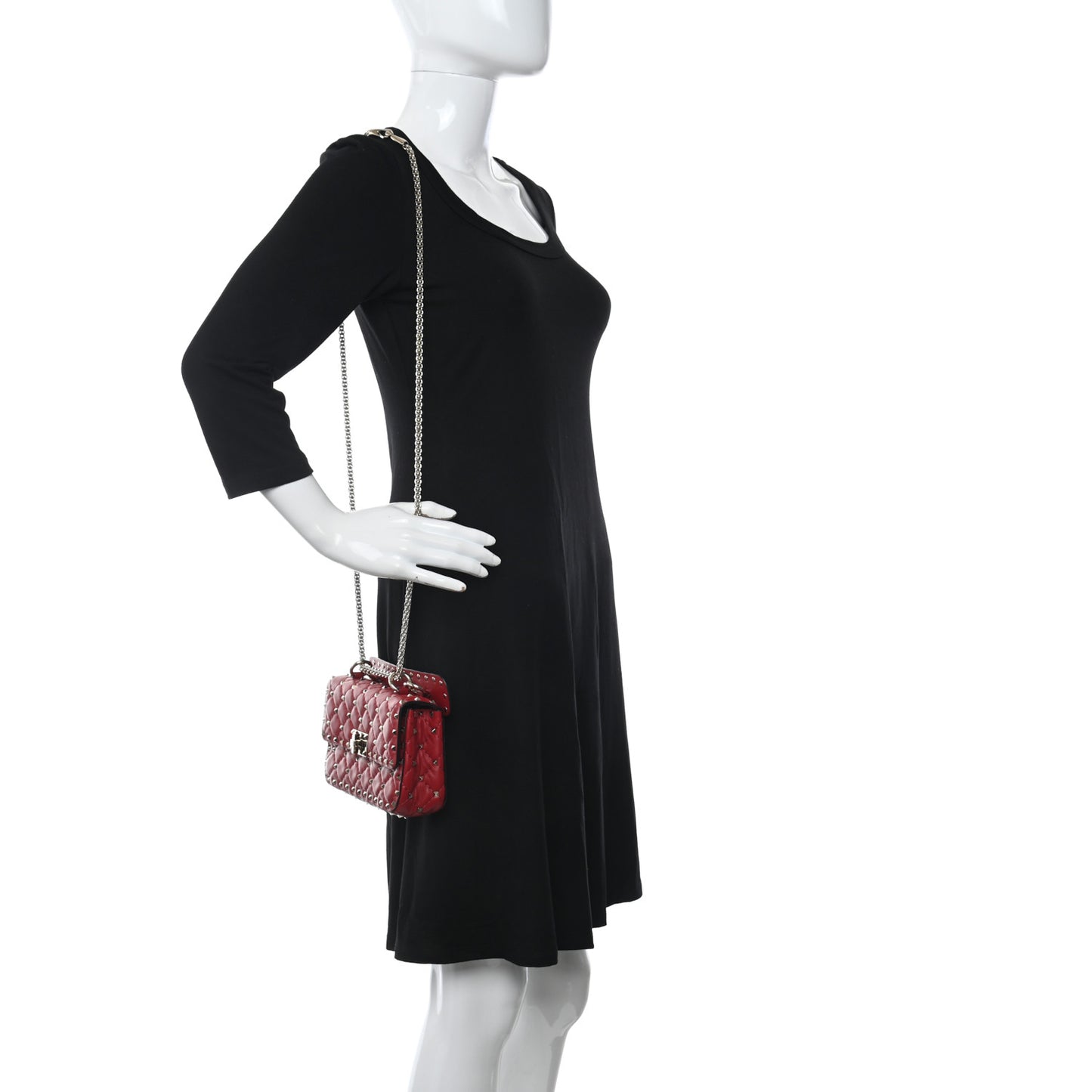 Lambskin Small Rockstud Spike Shoulder Bag Red