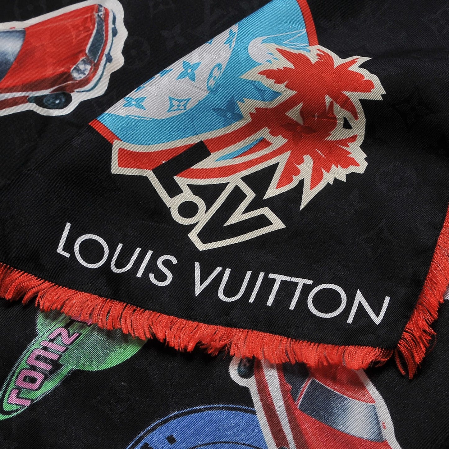 Silk Monogram World Tour Shawl Black