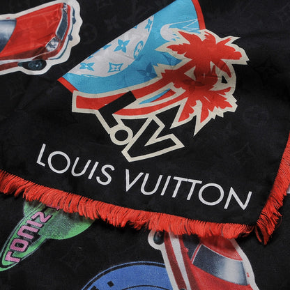 Louis Vuitton Silk Monogram World Tour Shawl Black 2 of 4