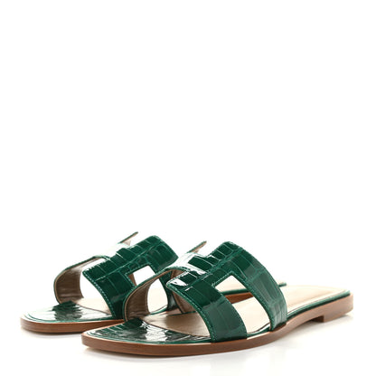 Hermes Shiny Alligator Oran Sandals 38 Emeraude 3 of 8