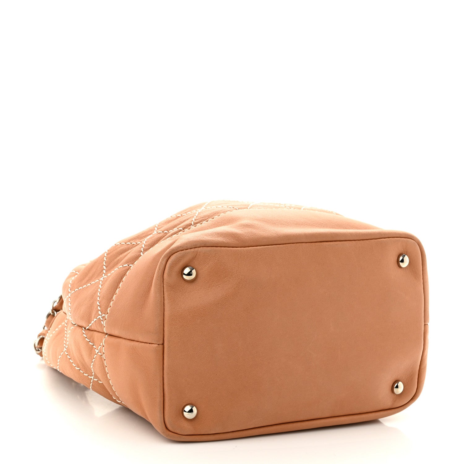 Chanel Lambskin Contrast Stitch Small Drawstring Tote Dark Beige 4 of 11
