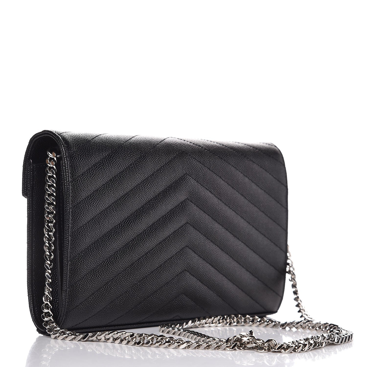 Saint Laurent Grain De Poudre Matelasse Chevron Monogram Chain Wallet Black 3 of 6