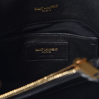 Saint Laurent Denim Matelasse Chevron Summer Embroidered Monogram Medium College Bag Blue 6 of 16