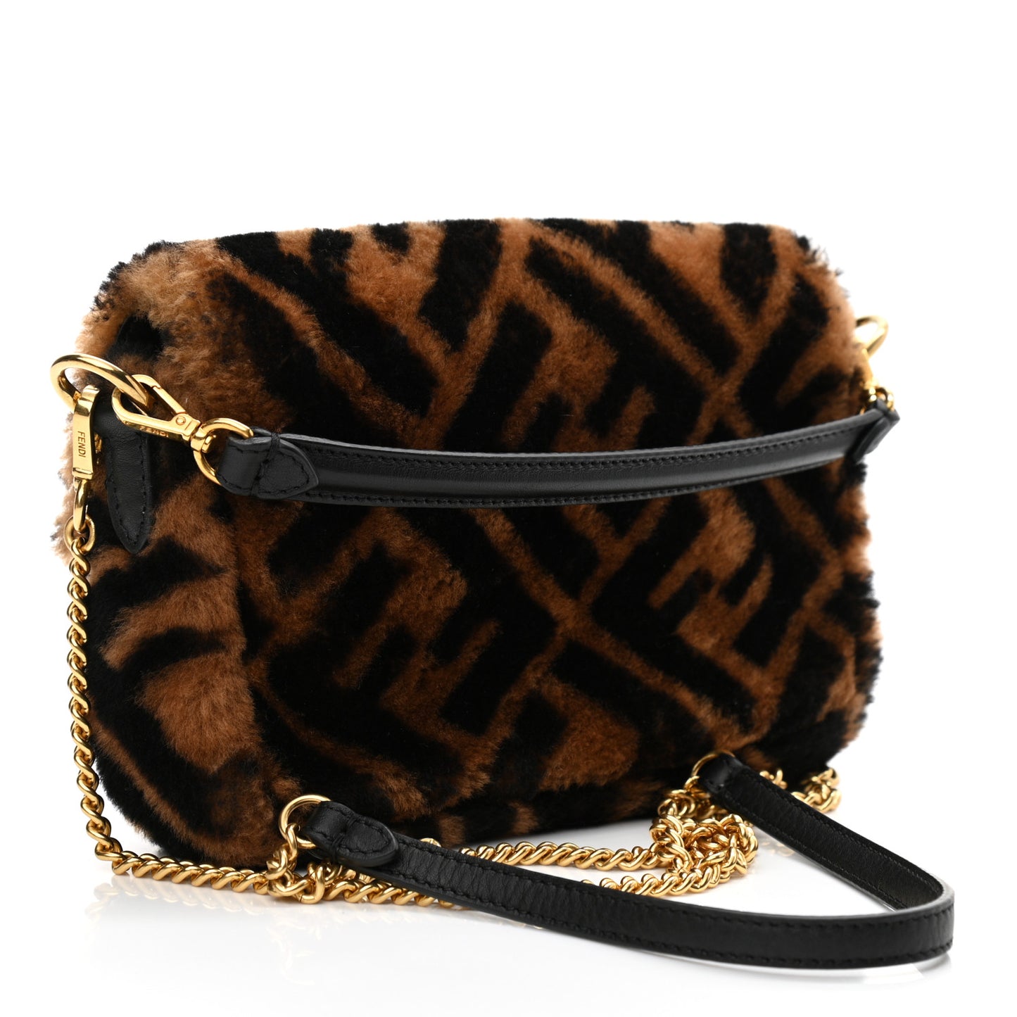 Shearling Vitello Dolce Macro FF 1974 Mini Baguette Tobacco Black