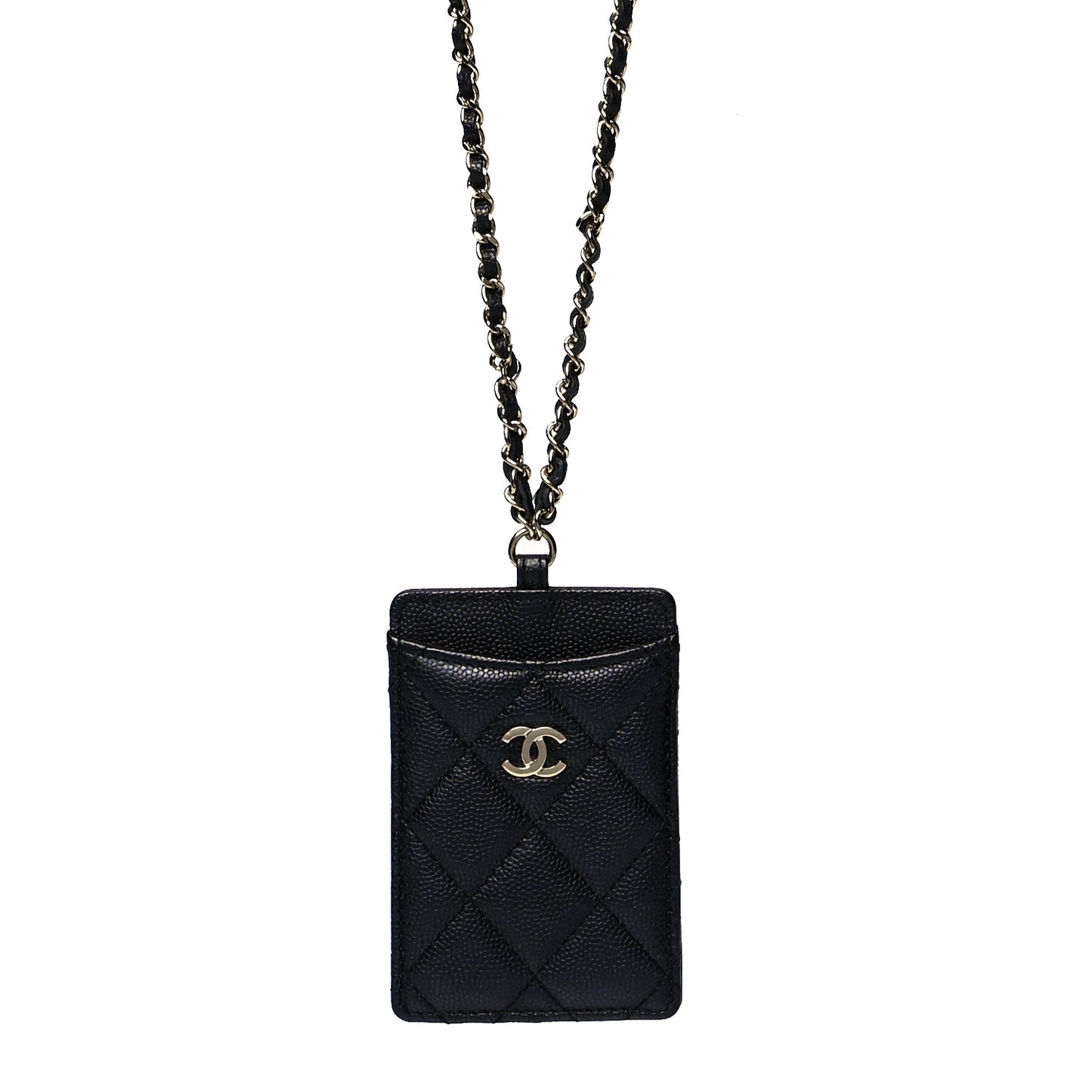 Caviar Quilted Card Holder On Chain Black