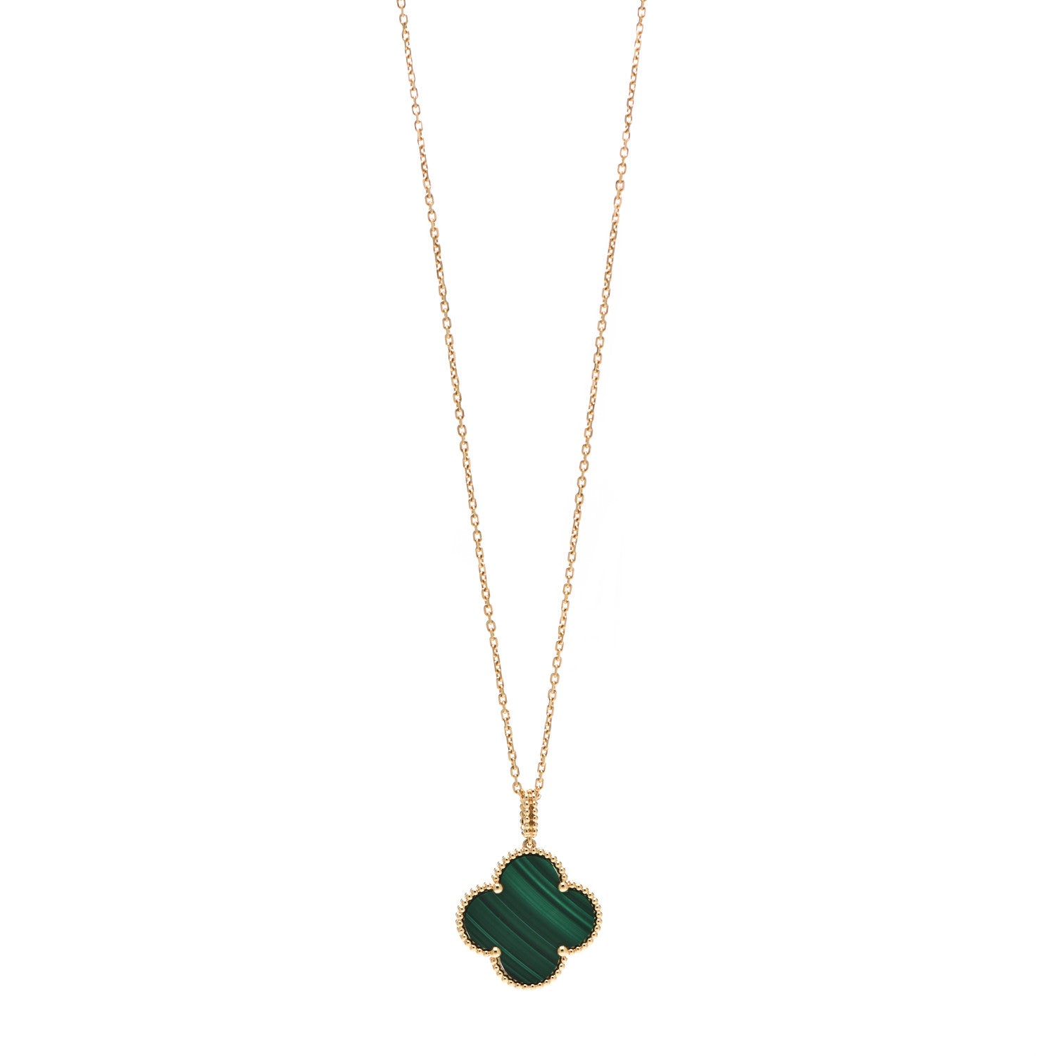 Van Cleef & Arpels 18K Yellow Gold Malachite Magic Alhambra Pendant Necklace 1 of 6