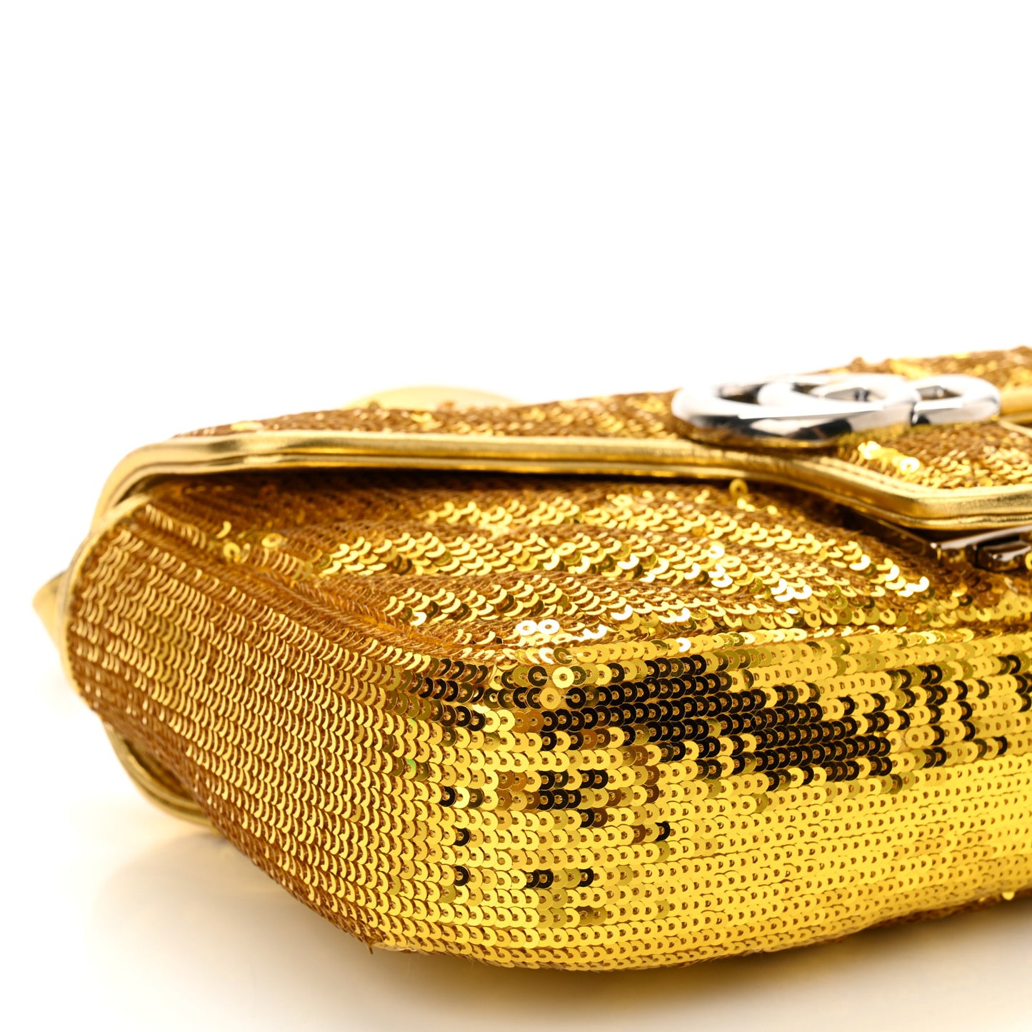 Sequin Matelasse Diagonal Mini GG Marmont Shoulder Bag Gold