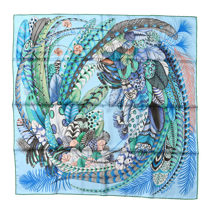 Hermes Silk Plumes En Fete Scarf 90 Ciel Vert Brun 1 of 5
