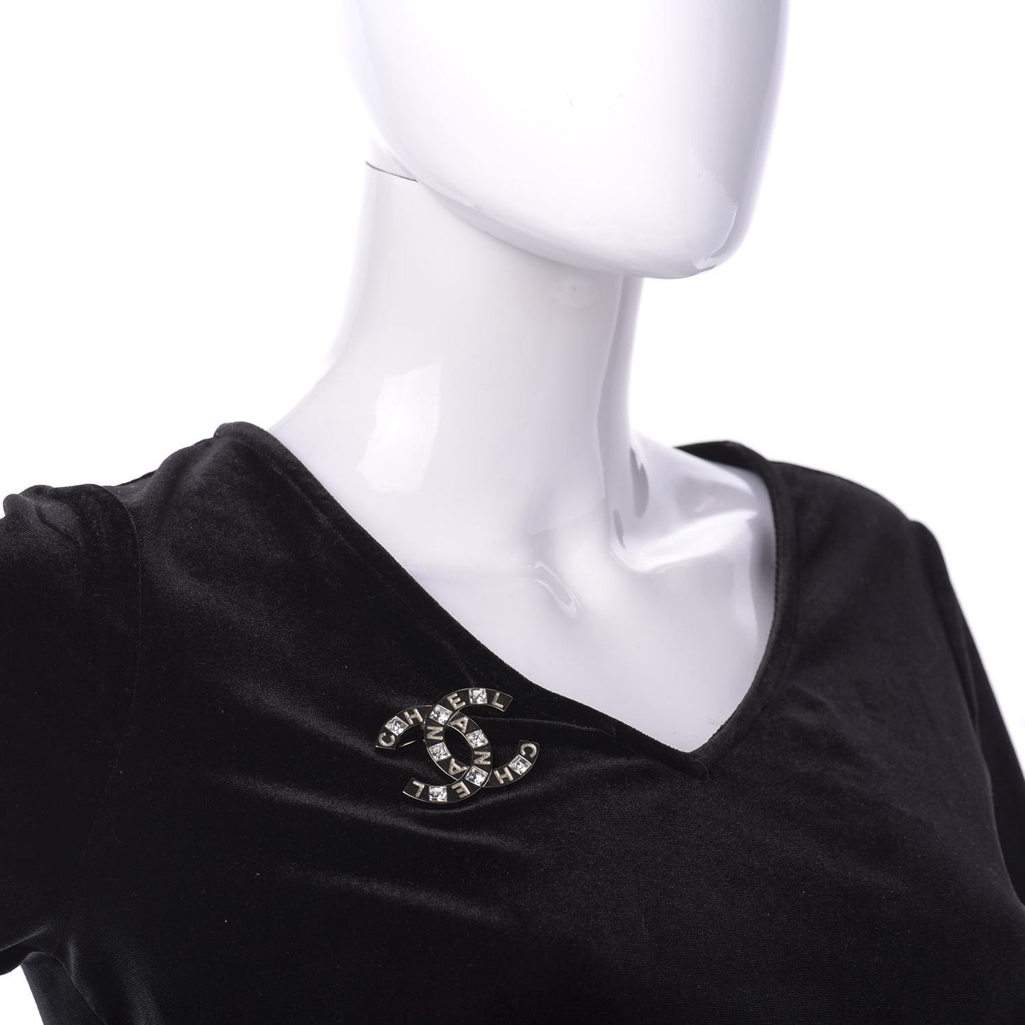 Crystal Metal CC Paris Button Brooch Gold
