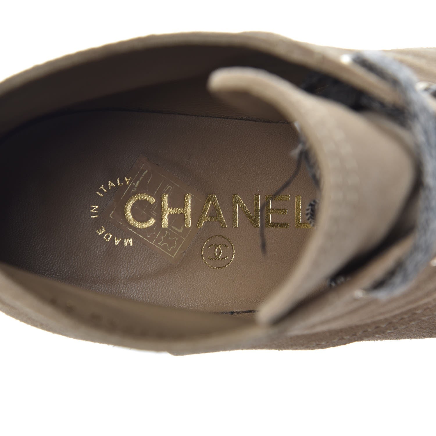Chanel Suede Calfskin Lace Up Wedge Booties 41 Beige 8 of 10