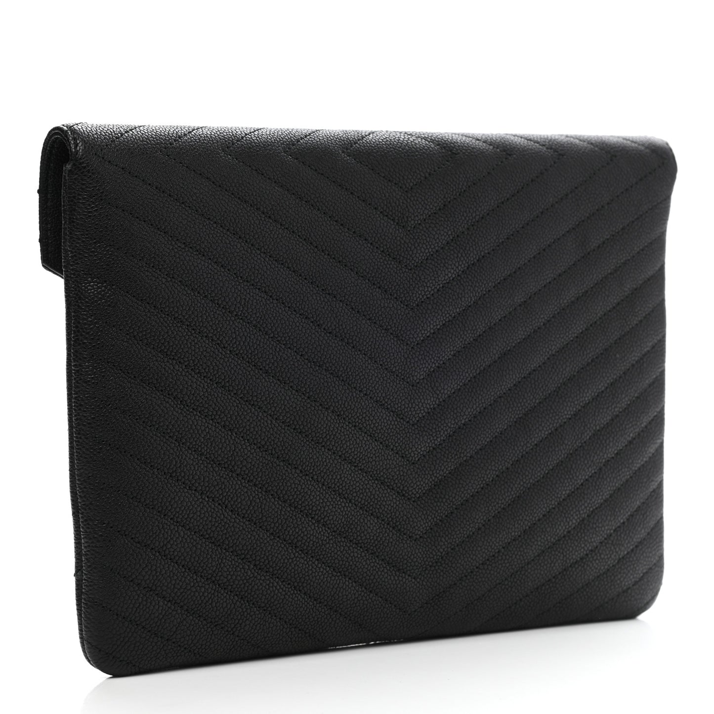 Calfskin Chevron Quilted Small Envelope Clutch Black