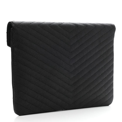 Chanel Calfskin Chevron Quilted Small Envelope Clutch Black 3 of 8
