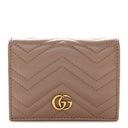 Gucci Calfskin Matelasse GG Marmont Card Case Wallet Porcelain Rose 1 of 10