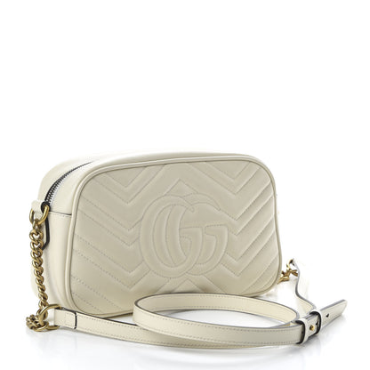 Gucci Calfskin Matelasse Small GG Marmont Chain Shoulder Bag White 3 of 10