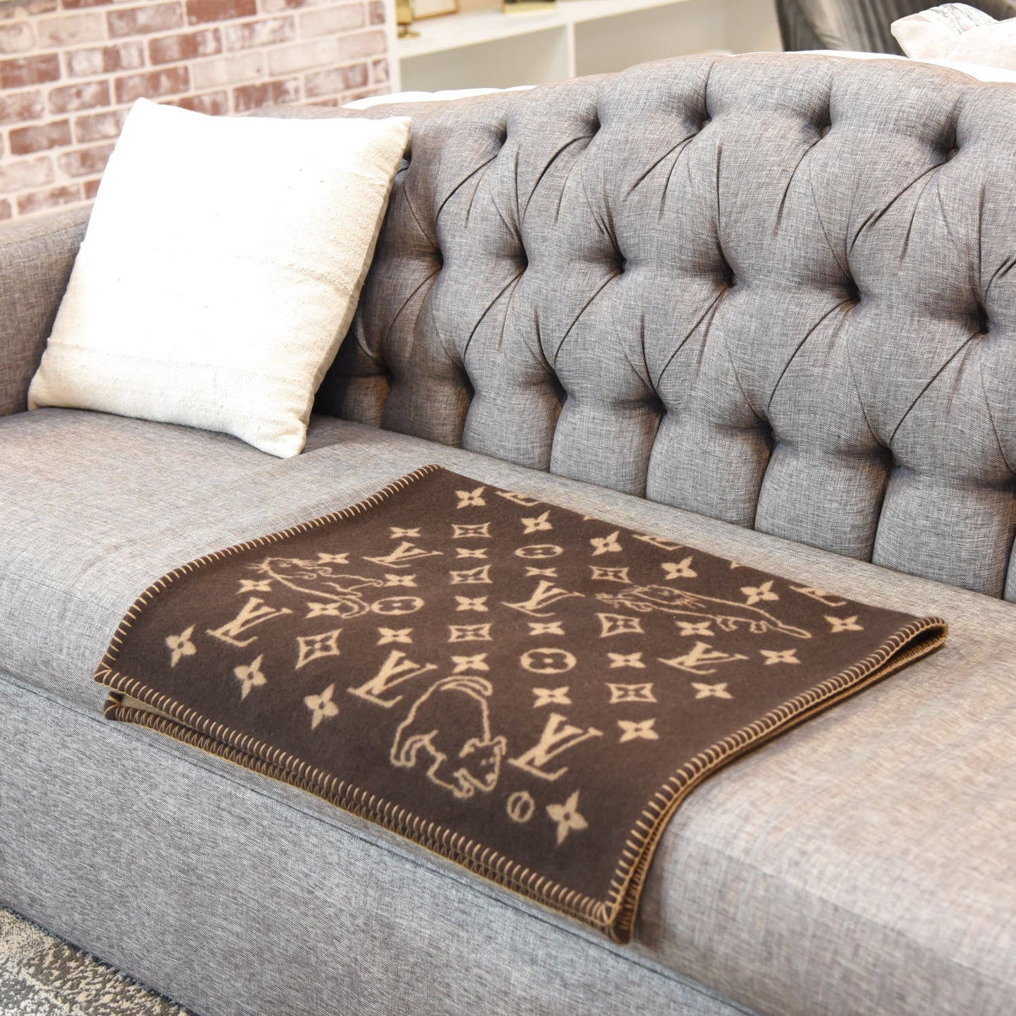 Wool Cashmere Catogram Small Blanket Brown