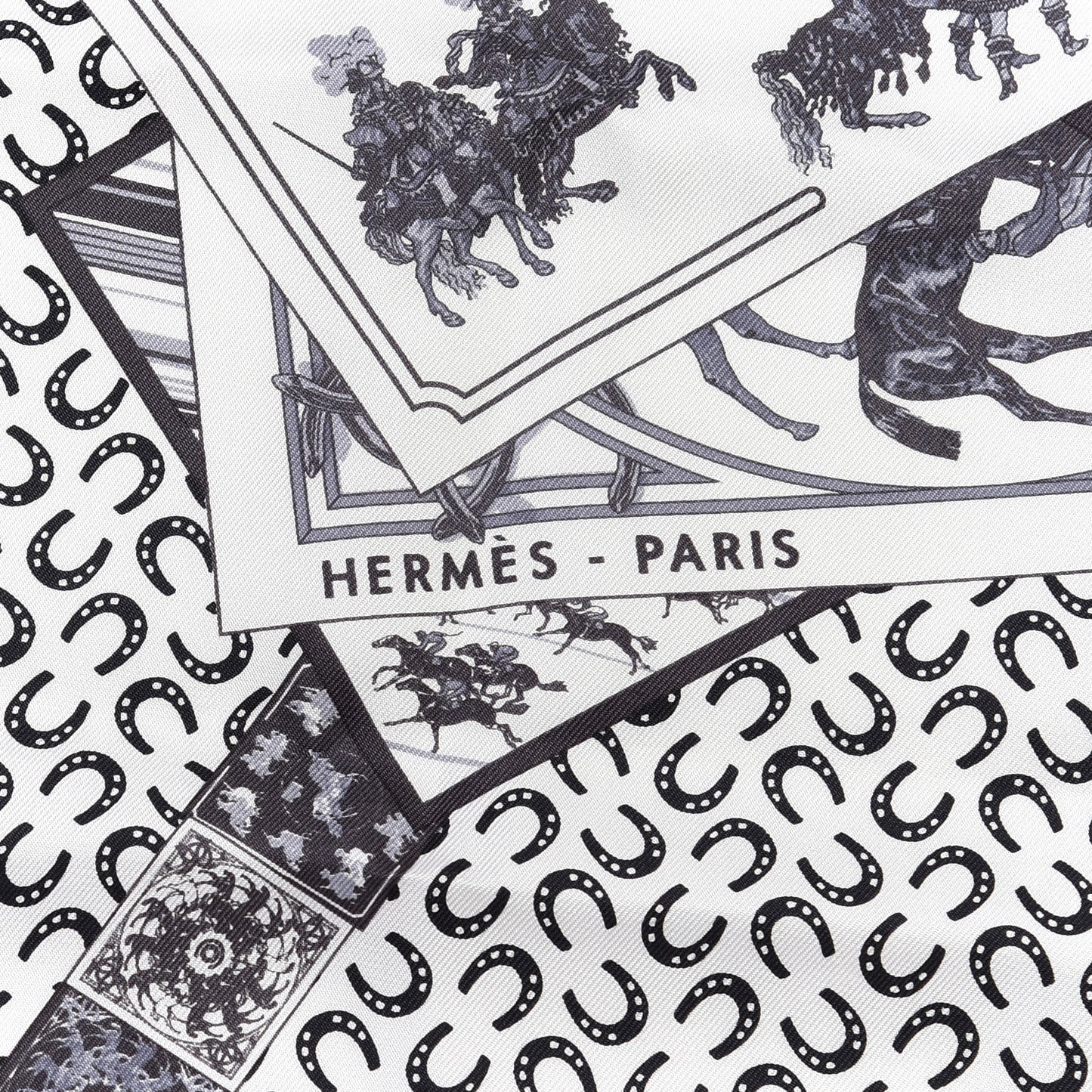 Silk A Cheval Sur Mon Carre Scarf 90 Black White Gris