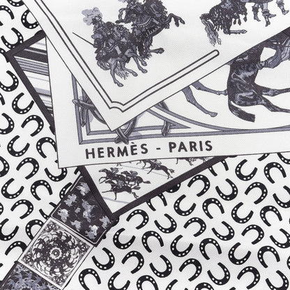 Hermes Silk A Cheval Sur Mon Carre Scarf 90 Black White Gris 2 of 4
