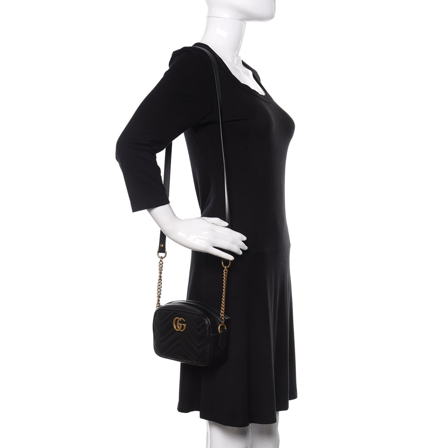 Calfskin Matelasse Mini GG Marmont Chain Shoulder Bag Black