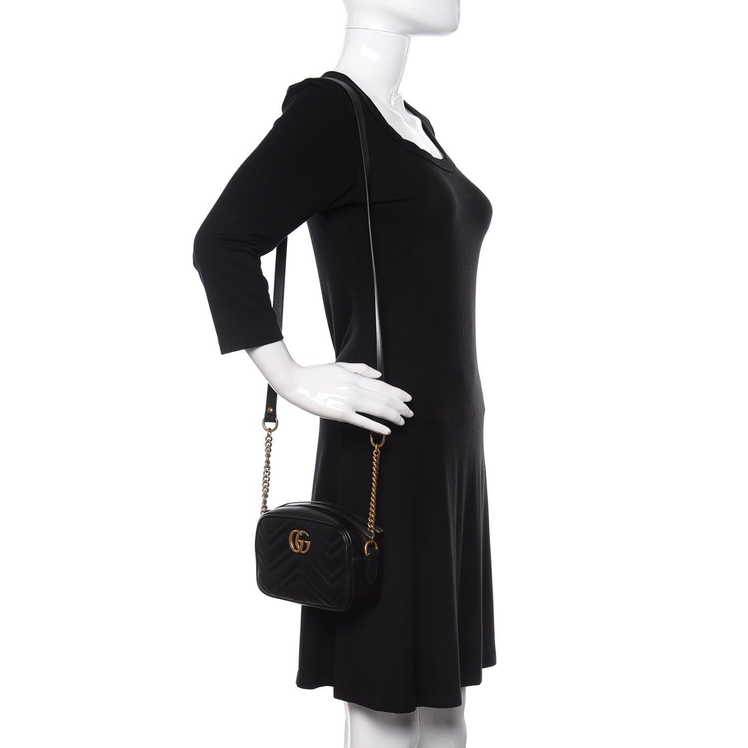 Gucci Calfskin Matelasse Mini GG Marmont Chain Shoulder Bag Black 2 of 10