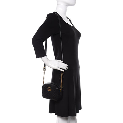 Gucci Calfskin Matelasse Mini GG Marmont Chain Shoulder Bag Black 2 of 10