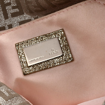 Fendi Metallic Jacquard Zucchino Suede Mini Mama Baguette Cipria Argento Grigio 6 of 13