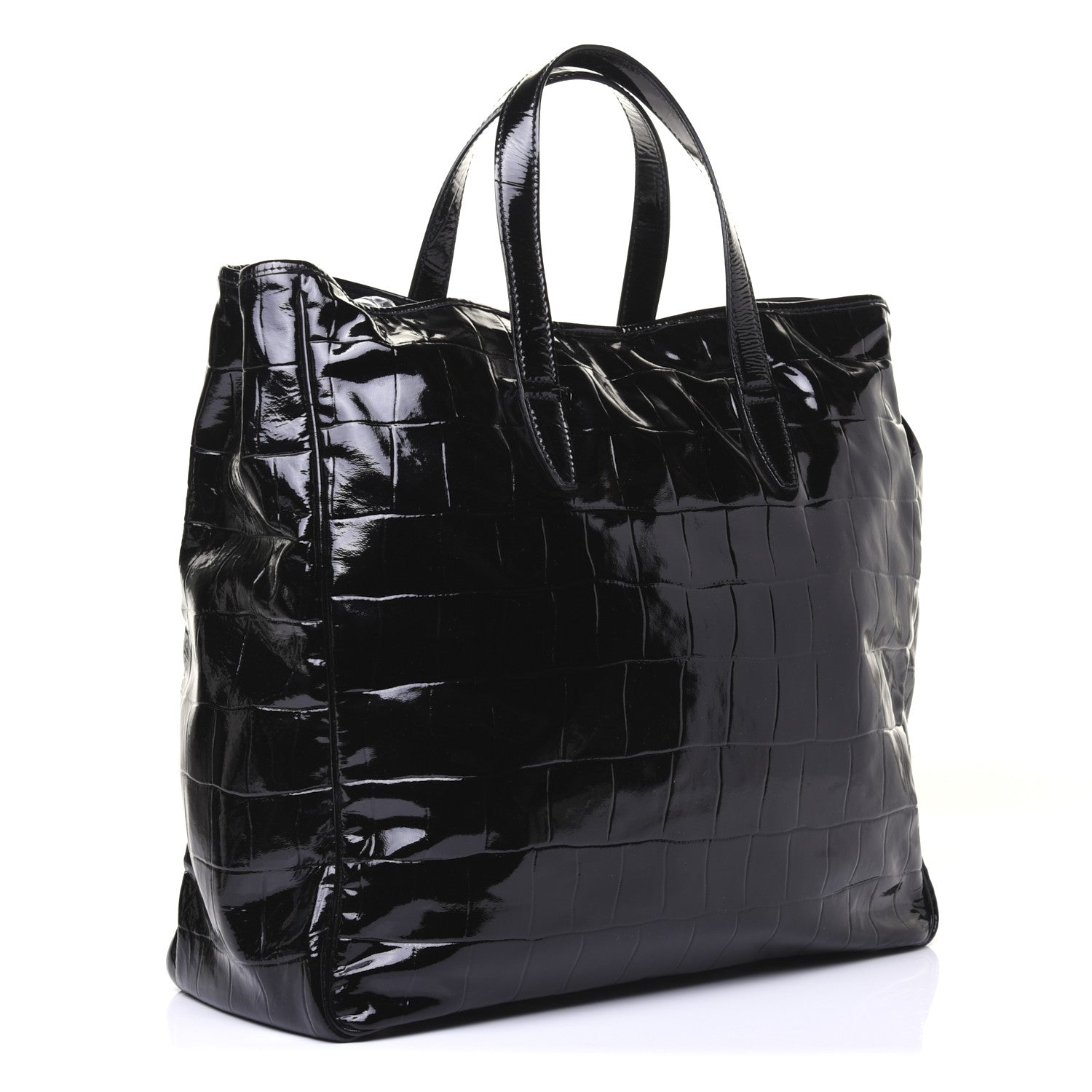 Saint Laurent Crocodile Embossed Patent Raspail Tote Black 3 of 17