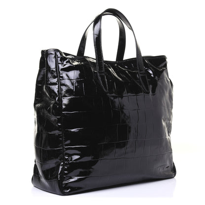 Saint Laurent Crocodile Embossed Patent Raspail Tote Black 3 of 17