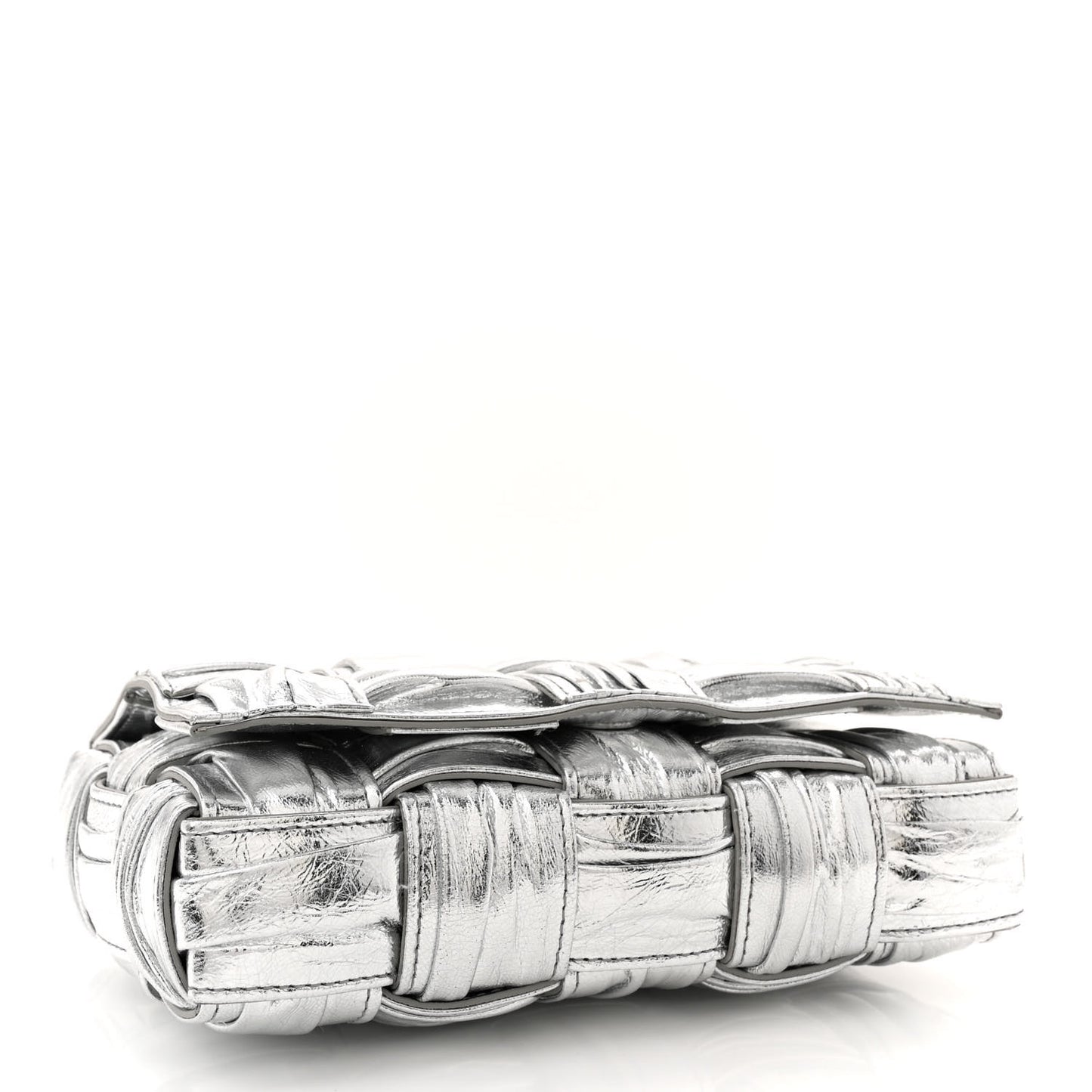 Metallic Calfskin Intreccio Plisse Small Cassette Crossbody Bag Silver