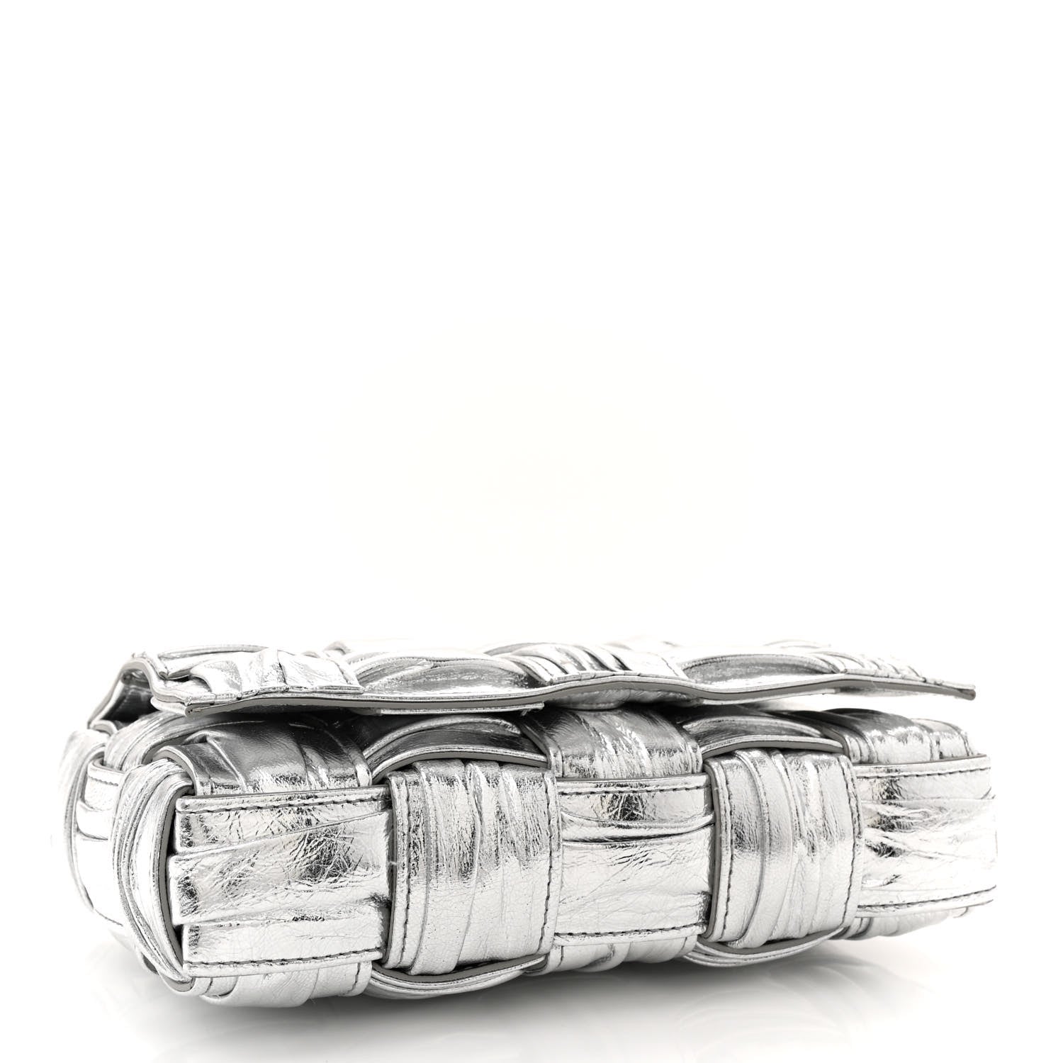 Bottega Veneta Metallic Calfskin Intreccio Plisse Small Cassette Crossbody Bag Silver 4 of 9