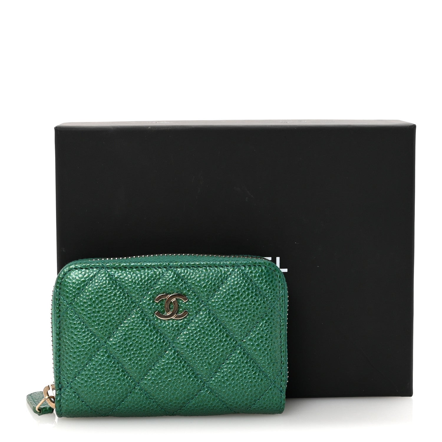 Chanel Metallic Caviar Quilted Zip Coin Purse Green 9 of 9