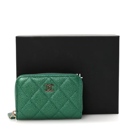 Chanel Metallic Caviar Quilted Zip Coin Purse Green 9 of 9