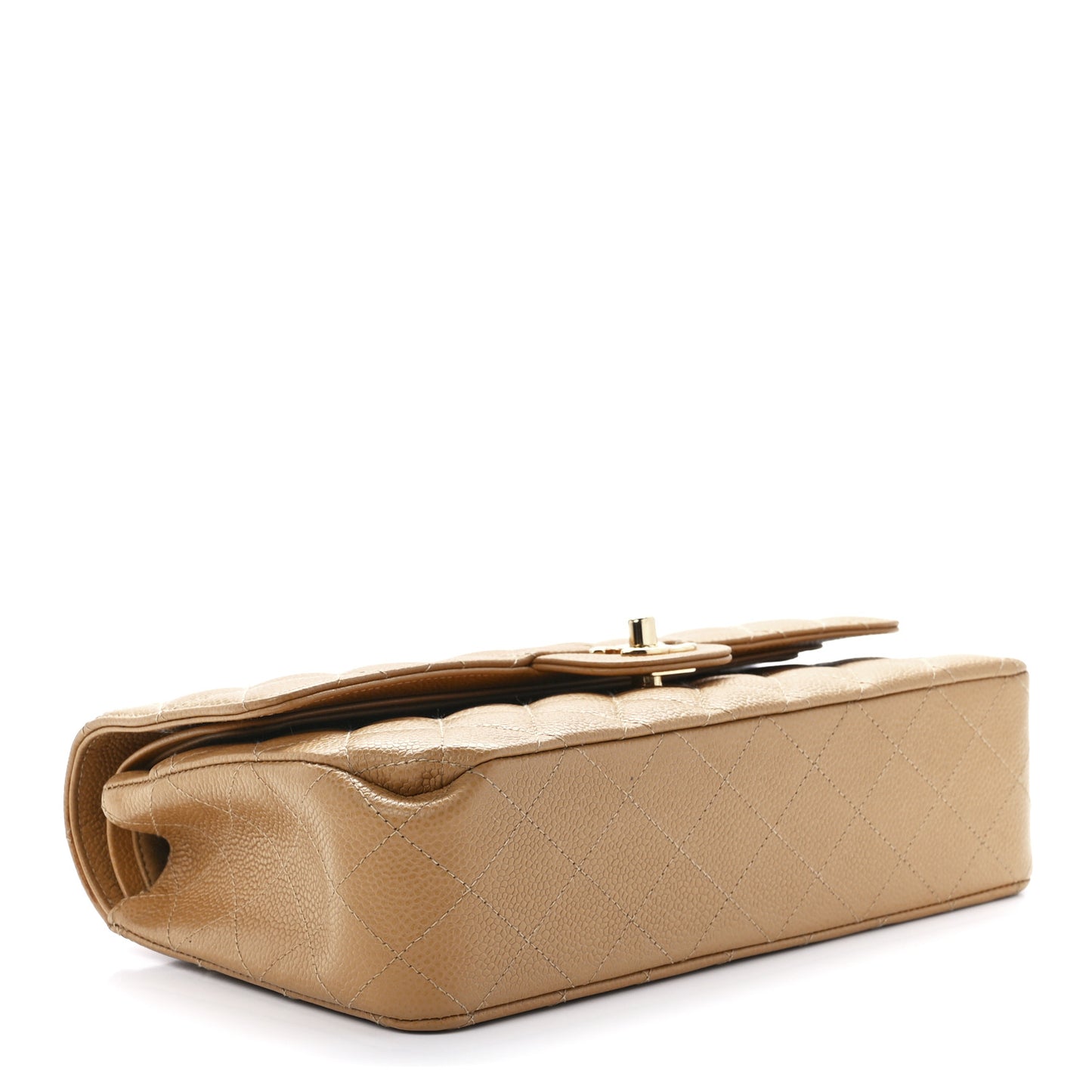 Caviar Quilted Medium Double Flap Beige