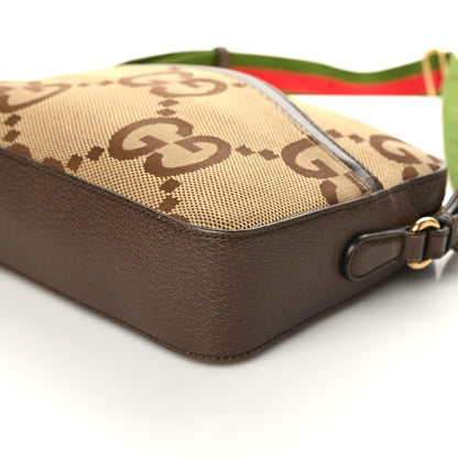 Gucci Monogram Jumbo GG Textured Dollar Calfskin Web Messenger Shoulder Bag Camel Ebony New Acero 6 of 10