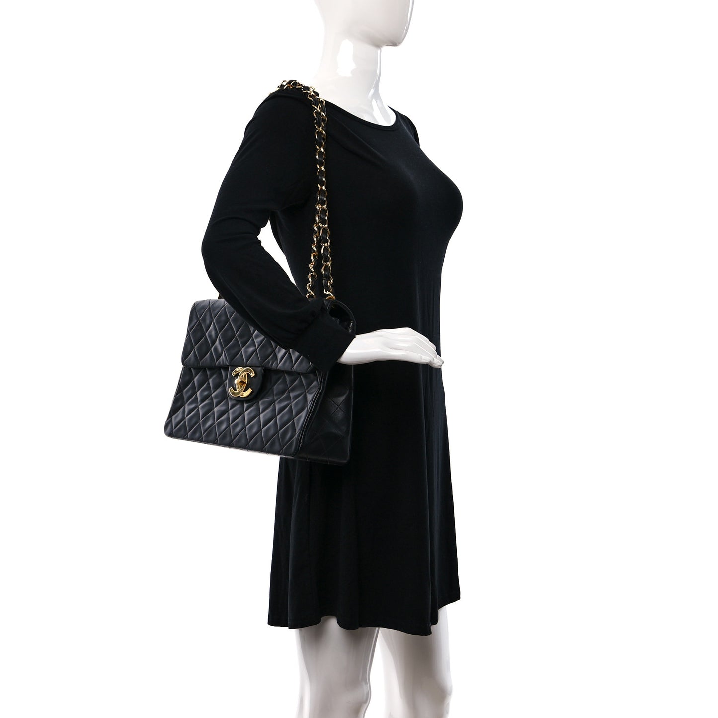 Lambskin Quilted XL Jumbo Single Flap Black