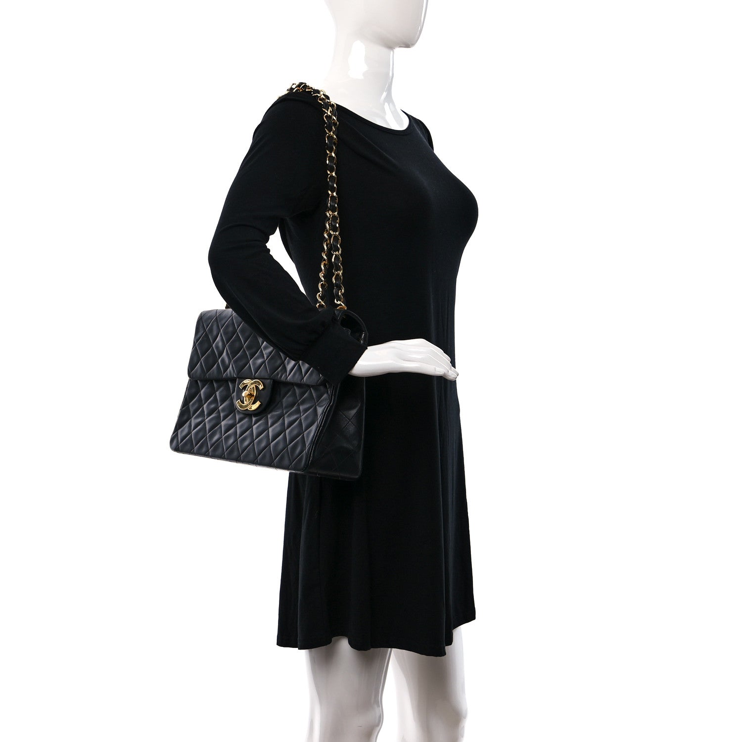 Chanel Lambskin Quilted XL Jumbo Single Flap Black 2 of 9