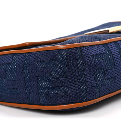 Fendi Denim Vitello King FF Embroidered Baguette Blue Cuoio 7 of 8