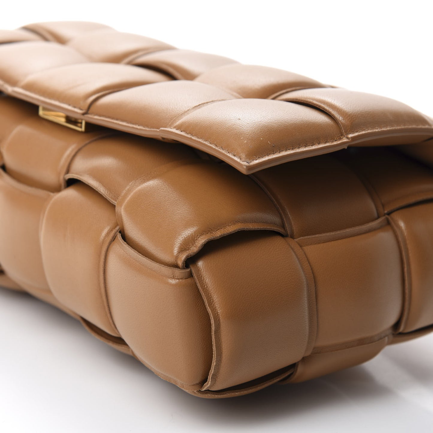 Nappa Maxi Intreccio Padded Cassette Crossbody Bag Caramel