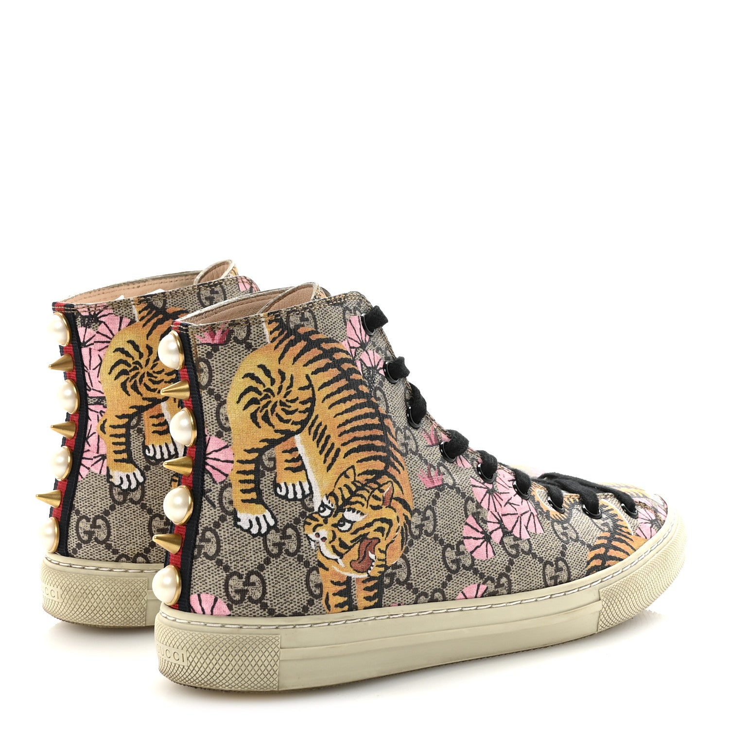 Gucci GG Supreme Monogram Bengal Pearl Womens High Top Sneakers 38 Beige Pink 5 of 10