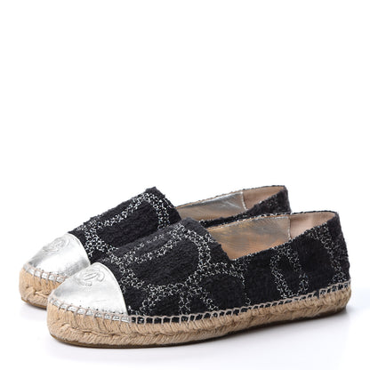 Chanel Tweed Lambskin CC Espadrilles 37 Black Silver 3 of 16
