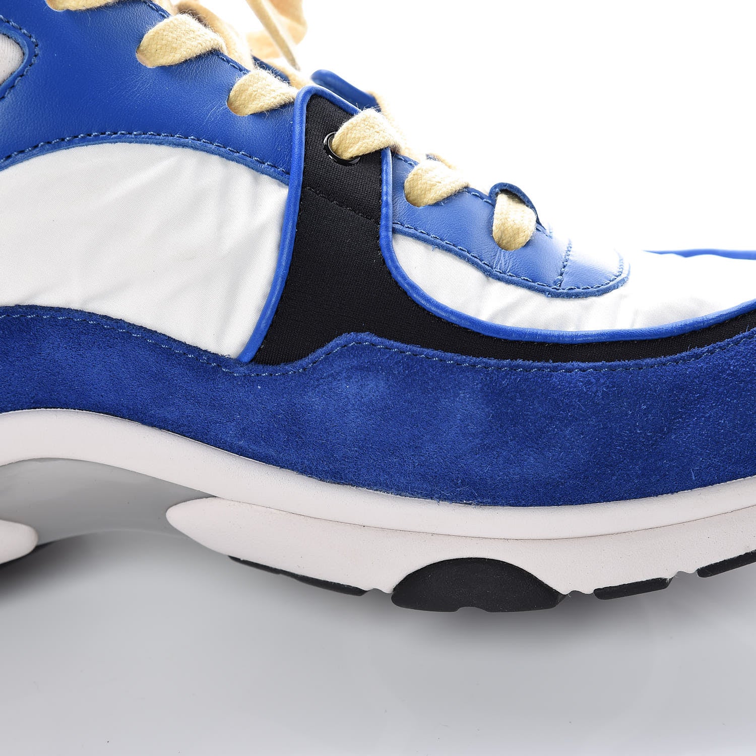 Chanel Nylon Lambskin Suede CC Womens Sneakers 37.5 Blue White Black 8 of 13
