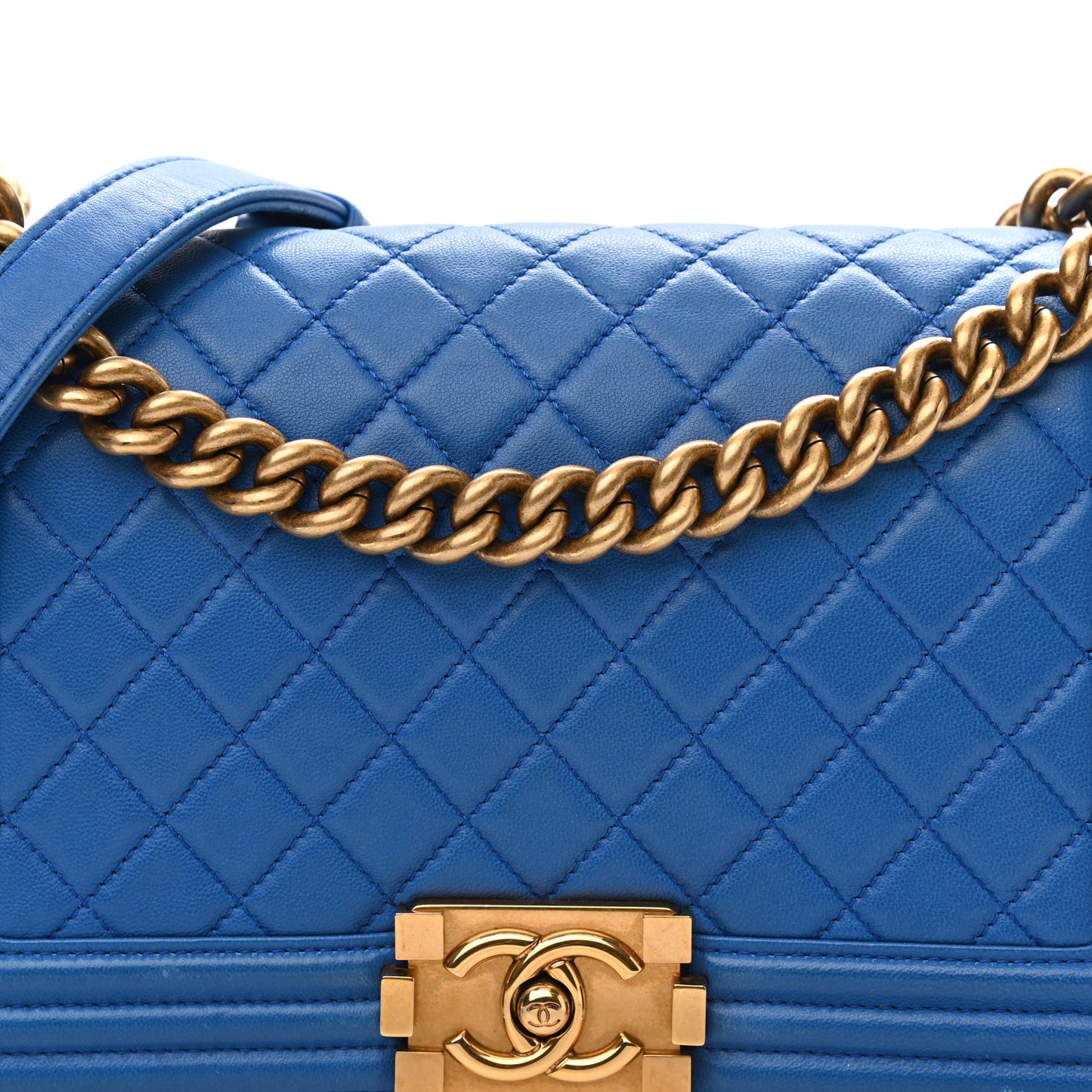 Lambskin Quilted Medium Boy Flap Blue