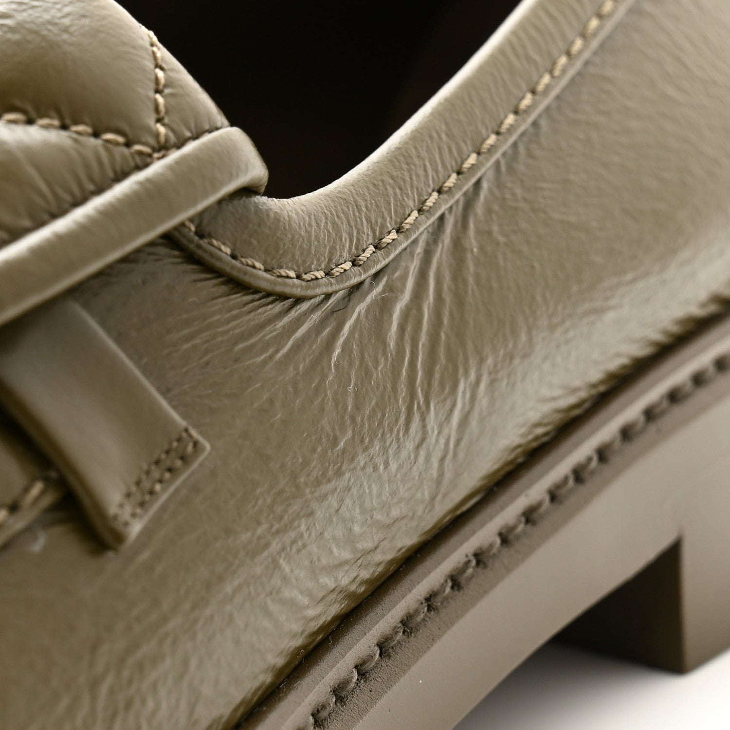 Chanel Shiny Crumpled Lambskin Quilted CC Turnlock Moccasins 38 Khaki 9 of 10