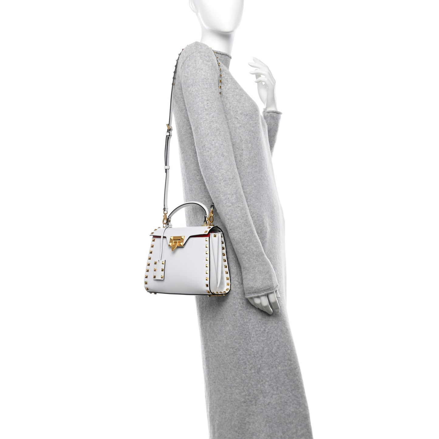 Grainy Calfskin Small Rockstud Alcove Top-Handle Flap Bag White