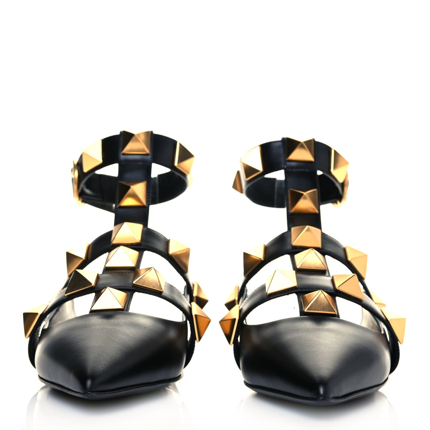 Valentino Garavani Calfskin Roman Stud Ankle Strap Flat Mules 39.5 Black 2 of 8