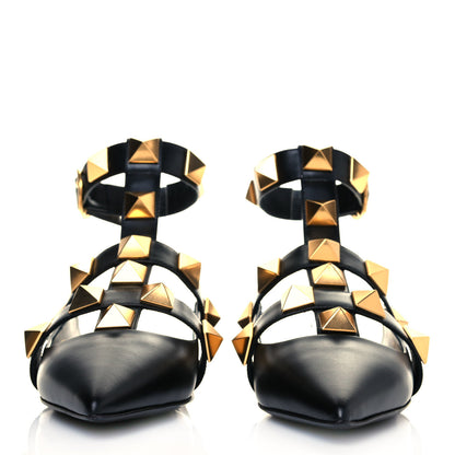 Valentino Garavani Calfskin Roman Stud Ankle Strap Flat Mules 39.5 Black 2 of 8